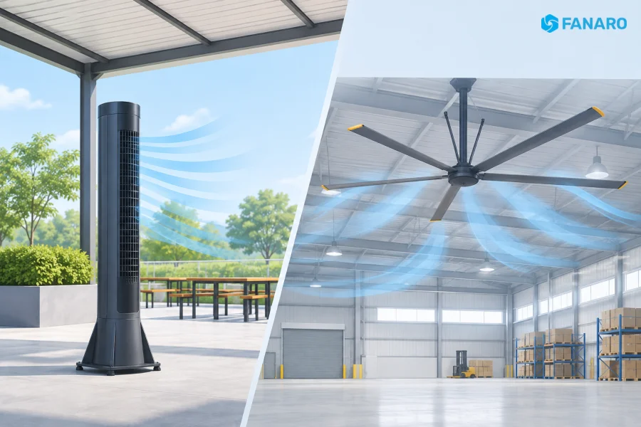 Quạt tháp HVLS là gì? Ứng dụng và ưu điểm so với Quạt trần