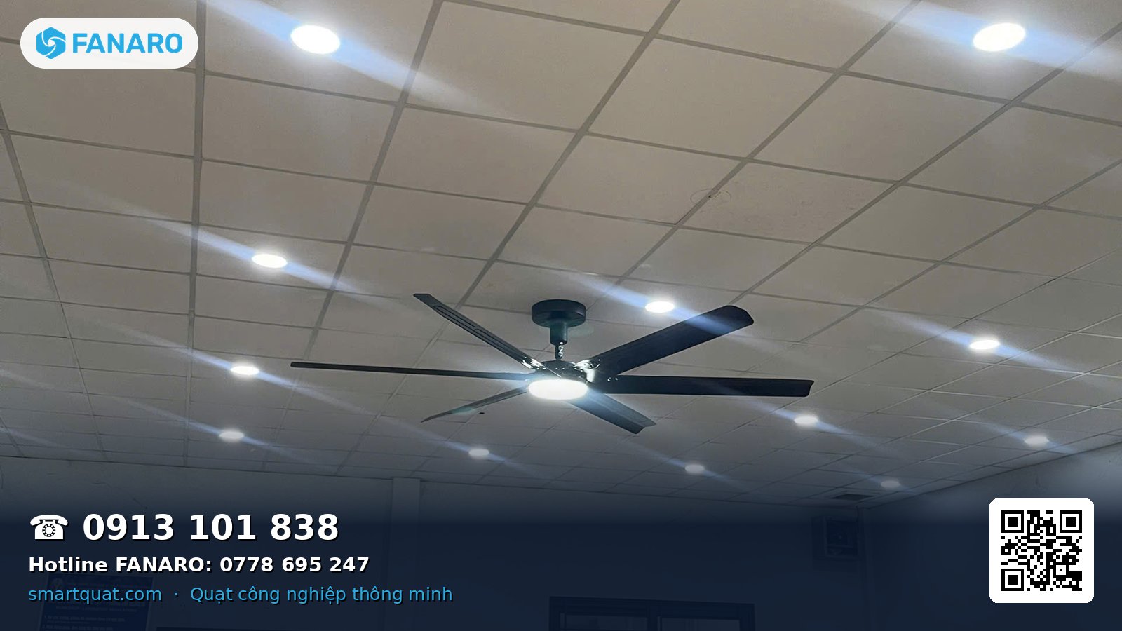 Quạt trần thương mại FANARO tích hợp đèn LED trong công trình thực tế